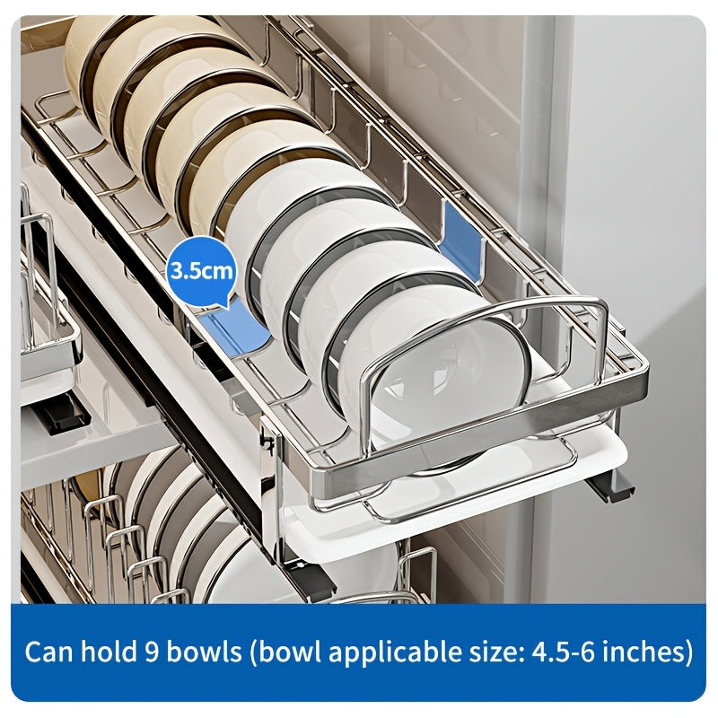 Stainless Steel Pull-Out Dish Rack (Adjustable Dividers & Drain Tray)