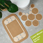 Handwoven Linen Non-Slip Toilet Rug & Bath Mat Set (Set of 2)