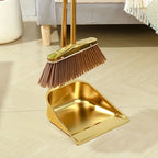 Gold-Finish Stainless Steel Standing Broom & Dustpan Set