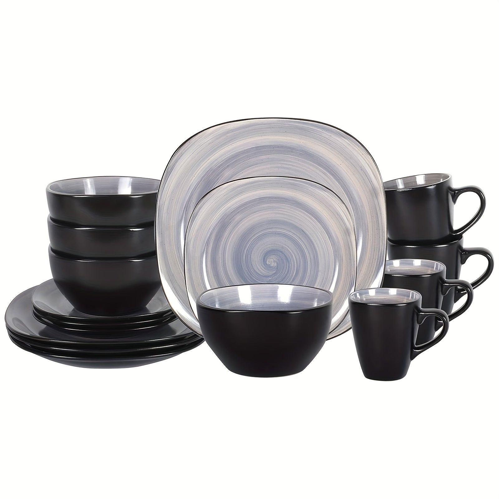 Hand-Brushed Square Stoneware Dinnerware Set (16-Piece)