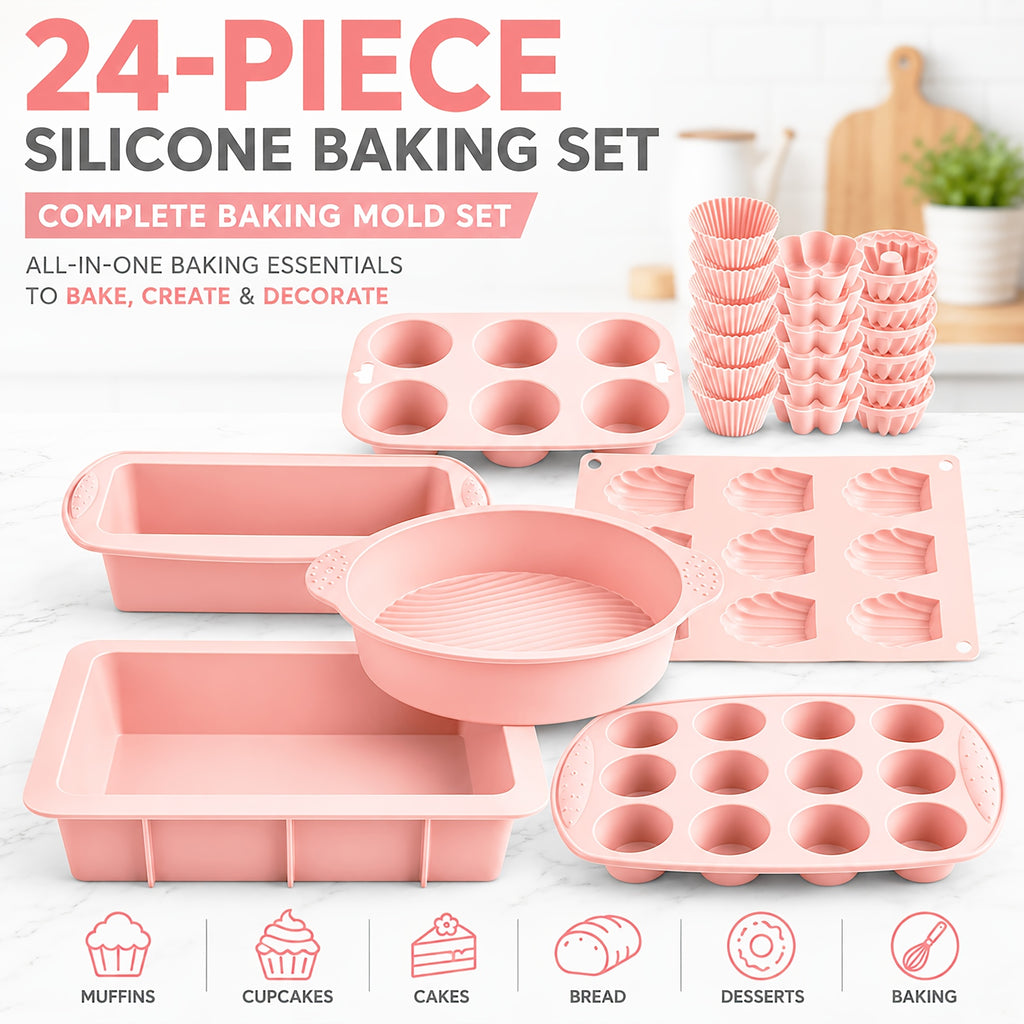 Oven-Safe Silicone Multi-Shape Baking Mold Set