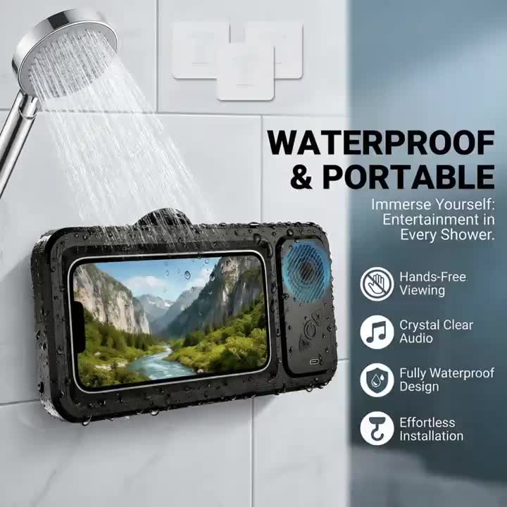 Water-Resistant 360° Rotating Shower Speaker & Phone Holder (Fits 4–6.8" Phones)