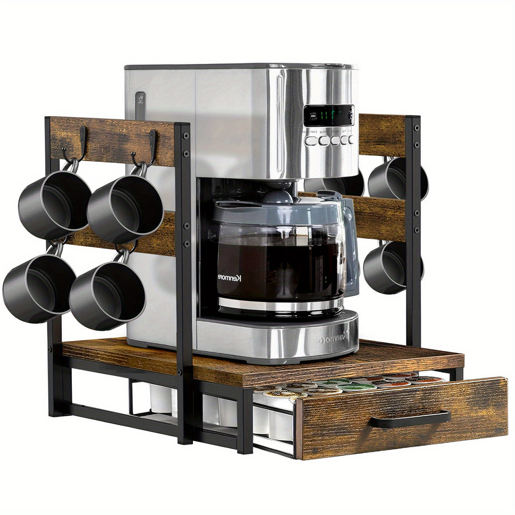 Space-Saving Wood Coffee Pod Organizer (35-Pod Capacity, Mug Rack)