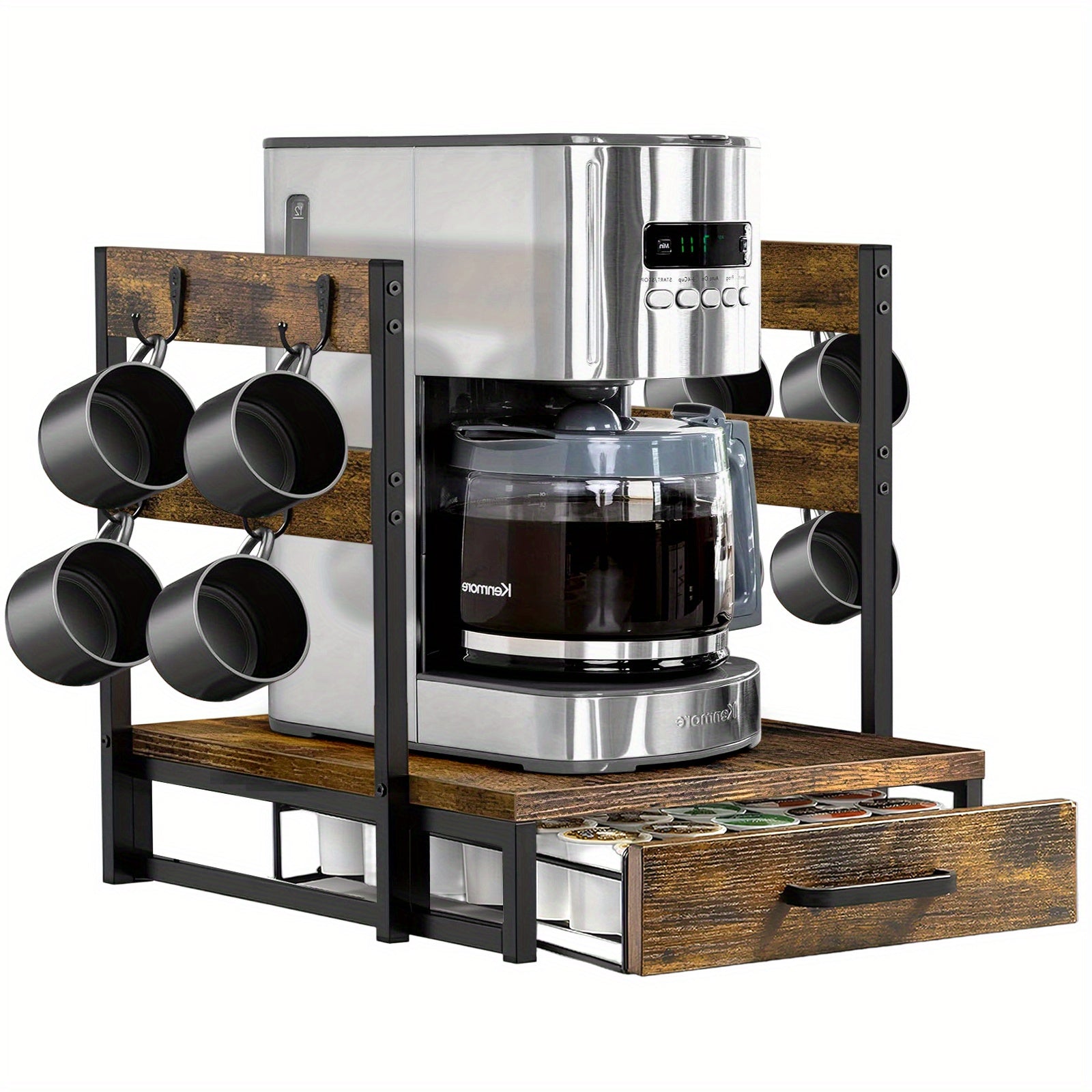 Space-Saving Wood Coffee Pod Organizer (35-Pod Capacity, Mug Rack)