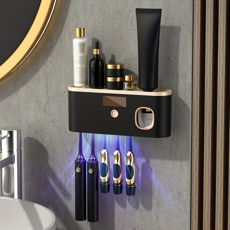 Wall-Mounted USB-Rechargeable Automatic Toothpaste Dispenser & Toothbrush Organizer (5-Slot)