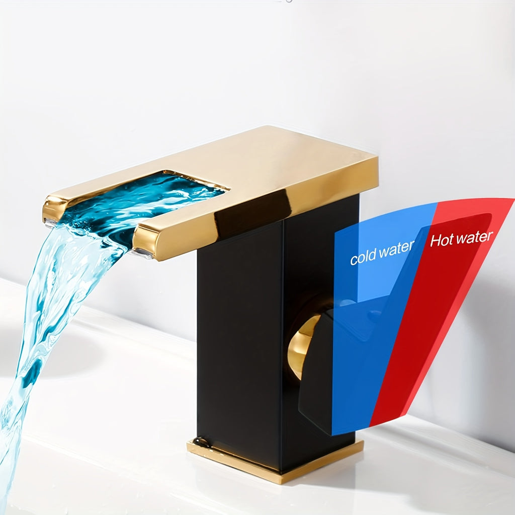 Hydroelectric RGB LED Brass Waterfall Bathroom Faucet (Single-Hole)