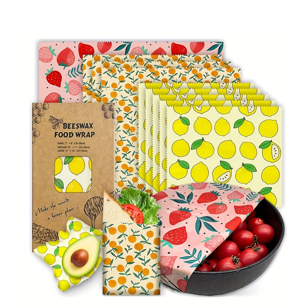 Reusable Non-Toxic Beeswax Food Wraps (9-Piece Set)