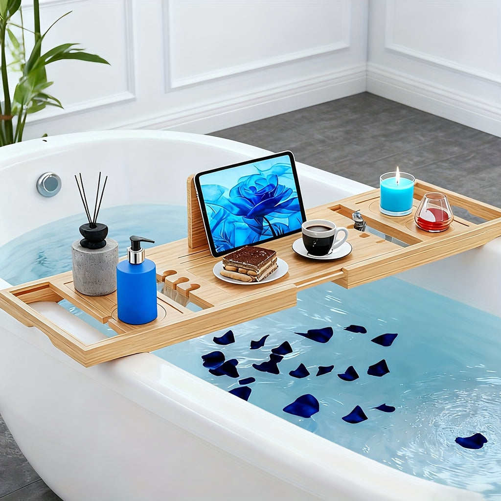 Retractable Bamboo Multi-Slot Bathtub Caddy