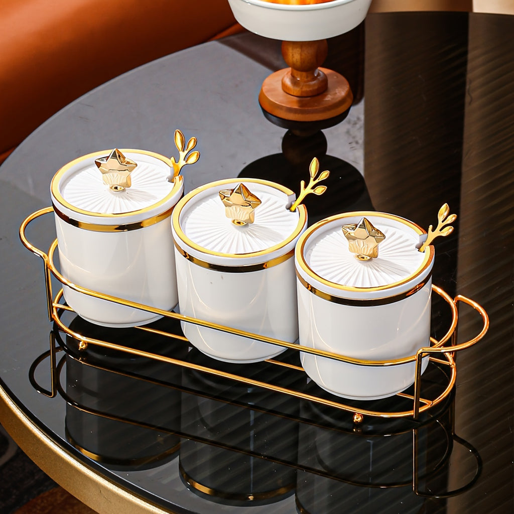 Compact 3-Canister Seasoning Set (With Rack & Spoons)