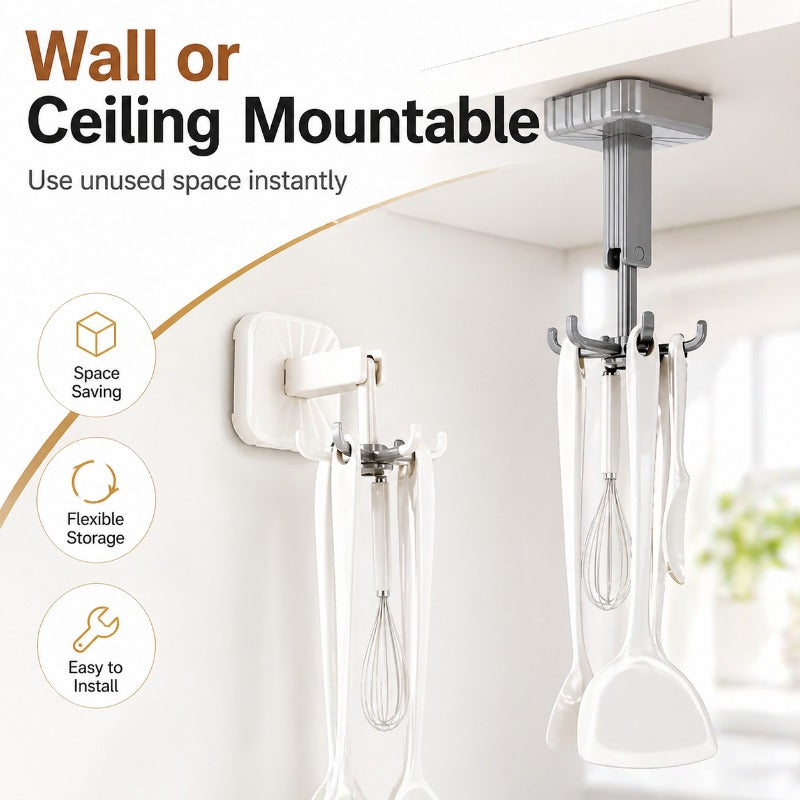 Self-Adhesive 360° Rotating Hook Rack (6 Hooks)