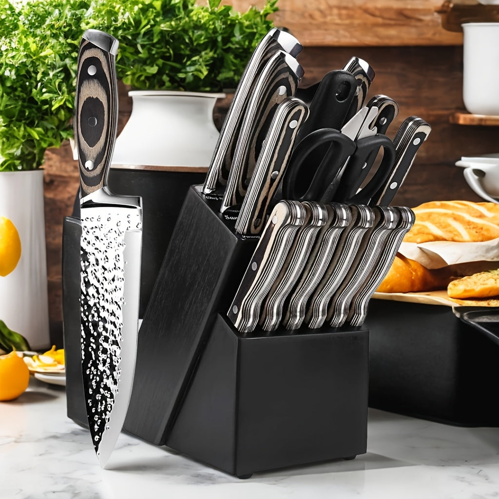 High-Carbon 304 Stainless Steel & Dishwasher-Safe Knife Set (15-Piece)