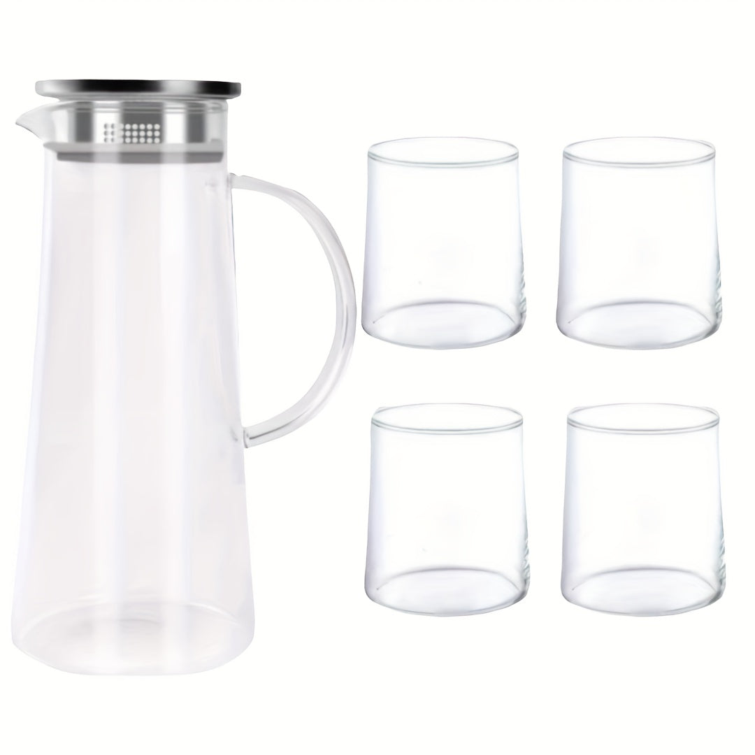 Heat-Resistant Borosilicate Glass Jug & Cup Set (Set of 5 or 7)