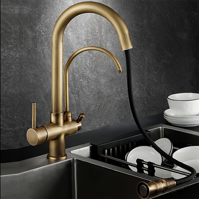 Brushed Brass 3-in-1 Pull-Out Kitchen Faucet (Single-Hole)
