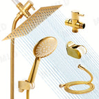 All-Metal Gold Rainfall & Handheld Shower Set (3-Way Diverter)