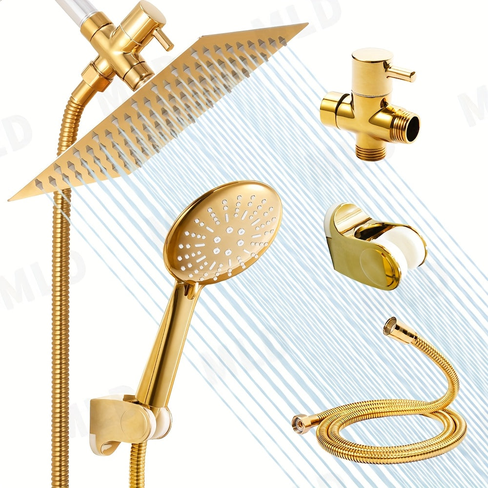 All-Metal Gold Rainfall & Handheld Shower Set (3-Way Diverter)
