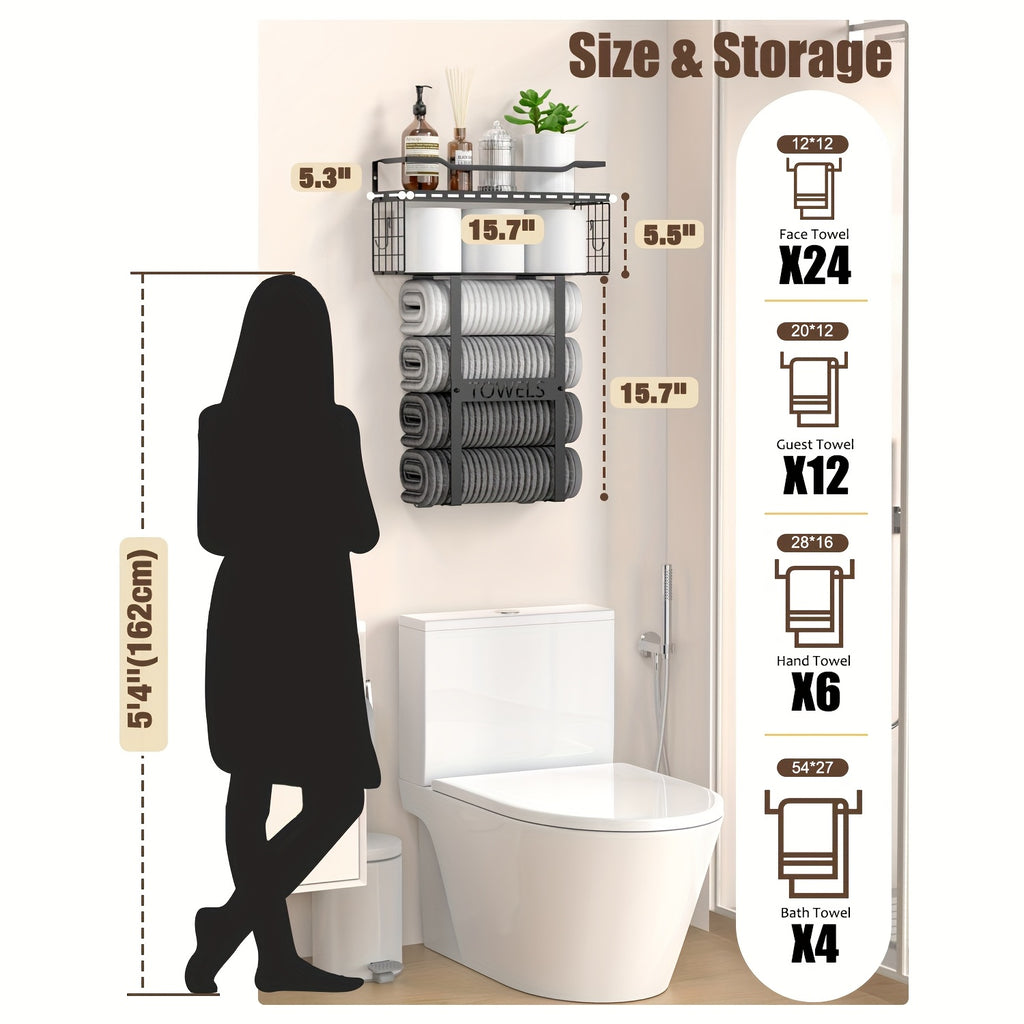 Space-Saving Carbon Steel Wall-Mounted Towel Rack