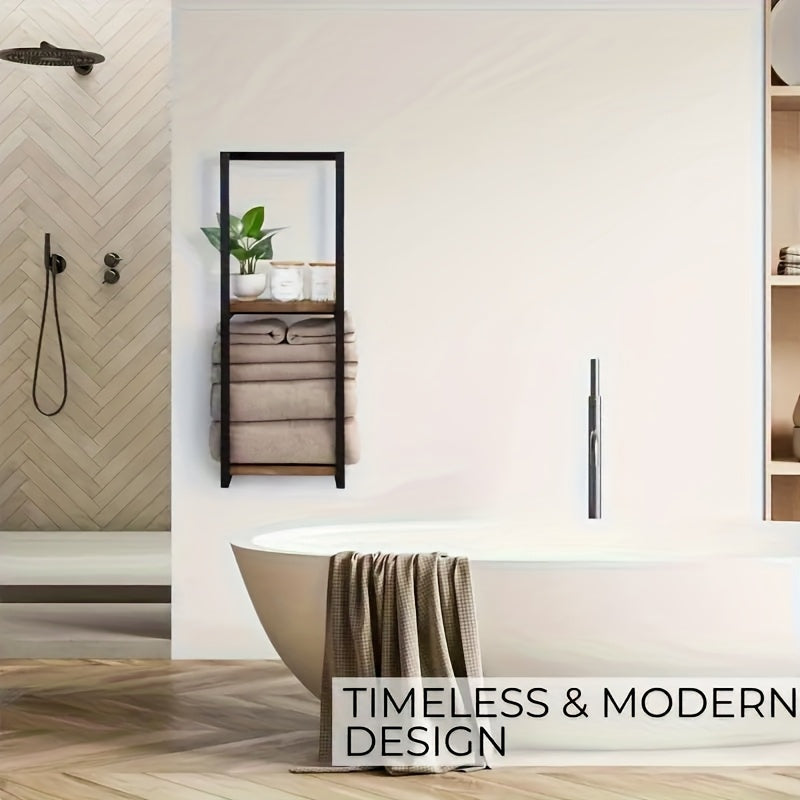 Space-Saving Two-Tier Wrought Iron & Wood Towel Rack