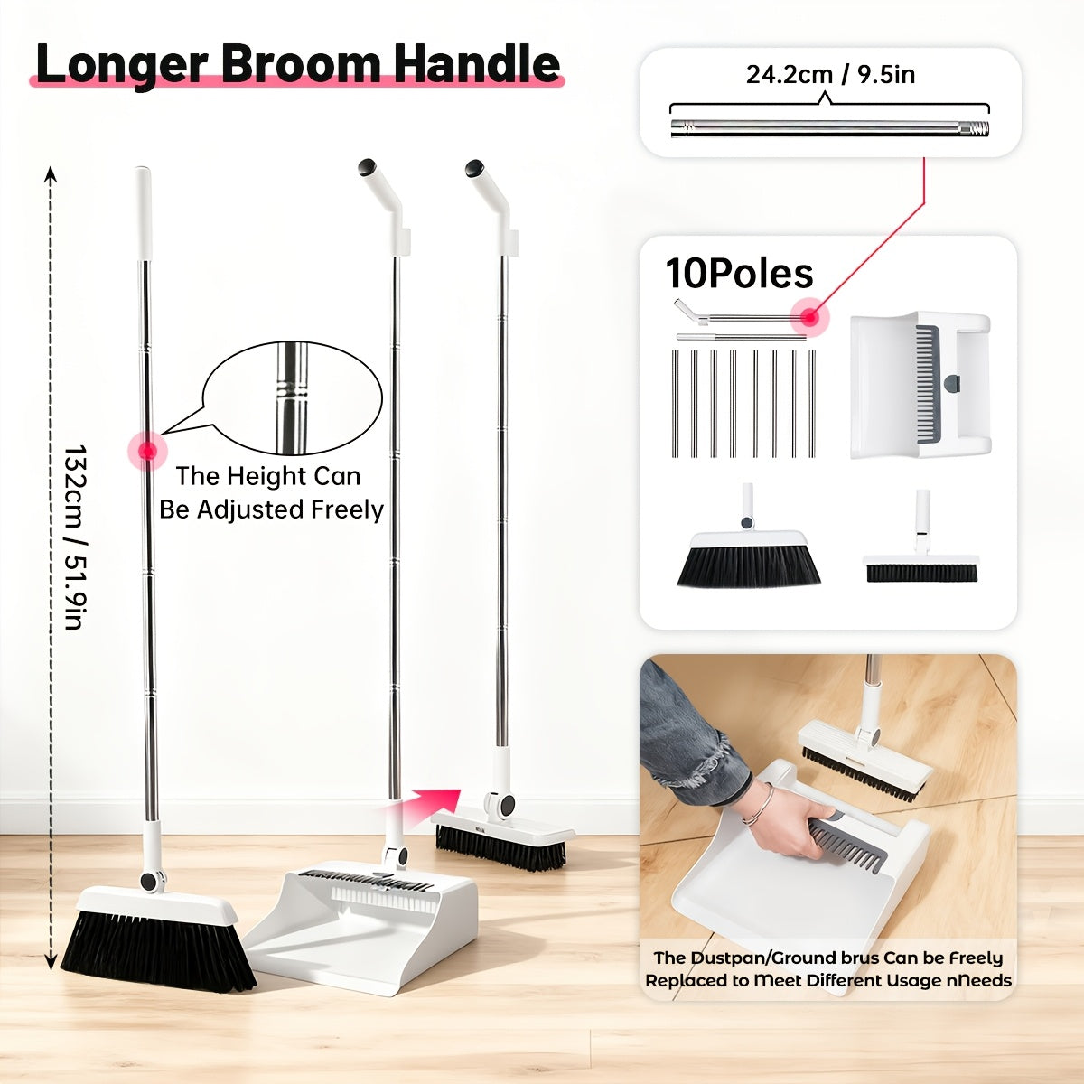 Three-in-One Hair-Resistant Broom & Dustpan (Set of 3)