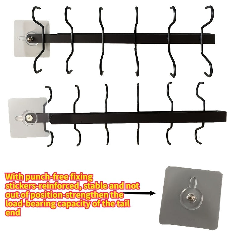 Stainless Steel No-Punch Cup Hook Rack (12-Hook Double-Row)