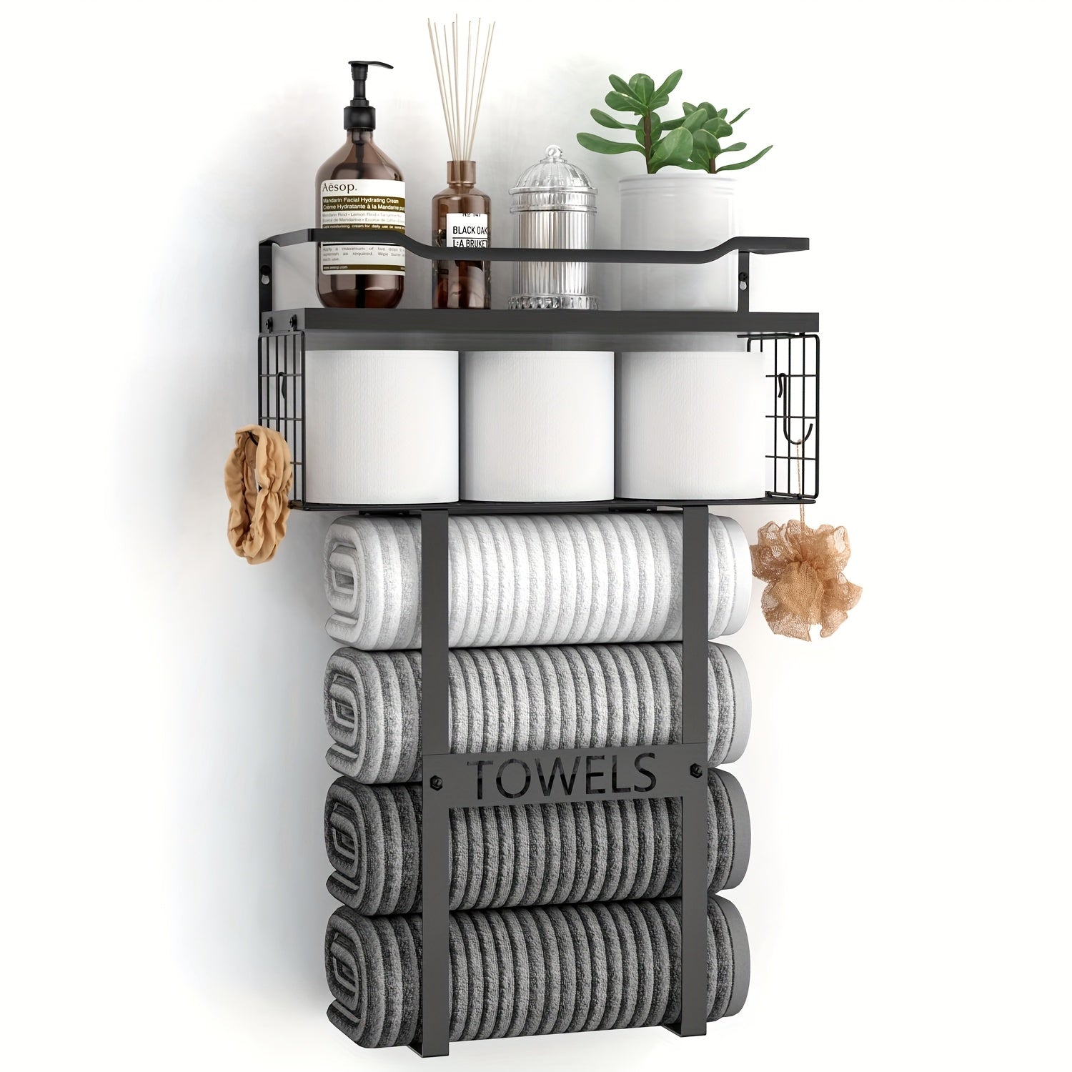 Space-Saving Carbon Steel Wall-Mounted Towel Rack