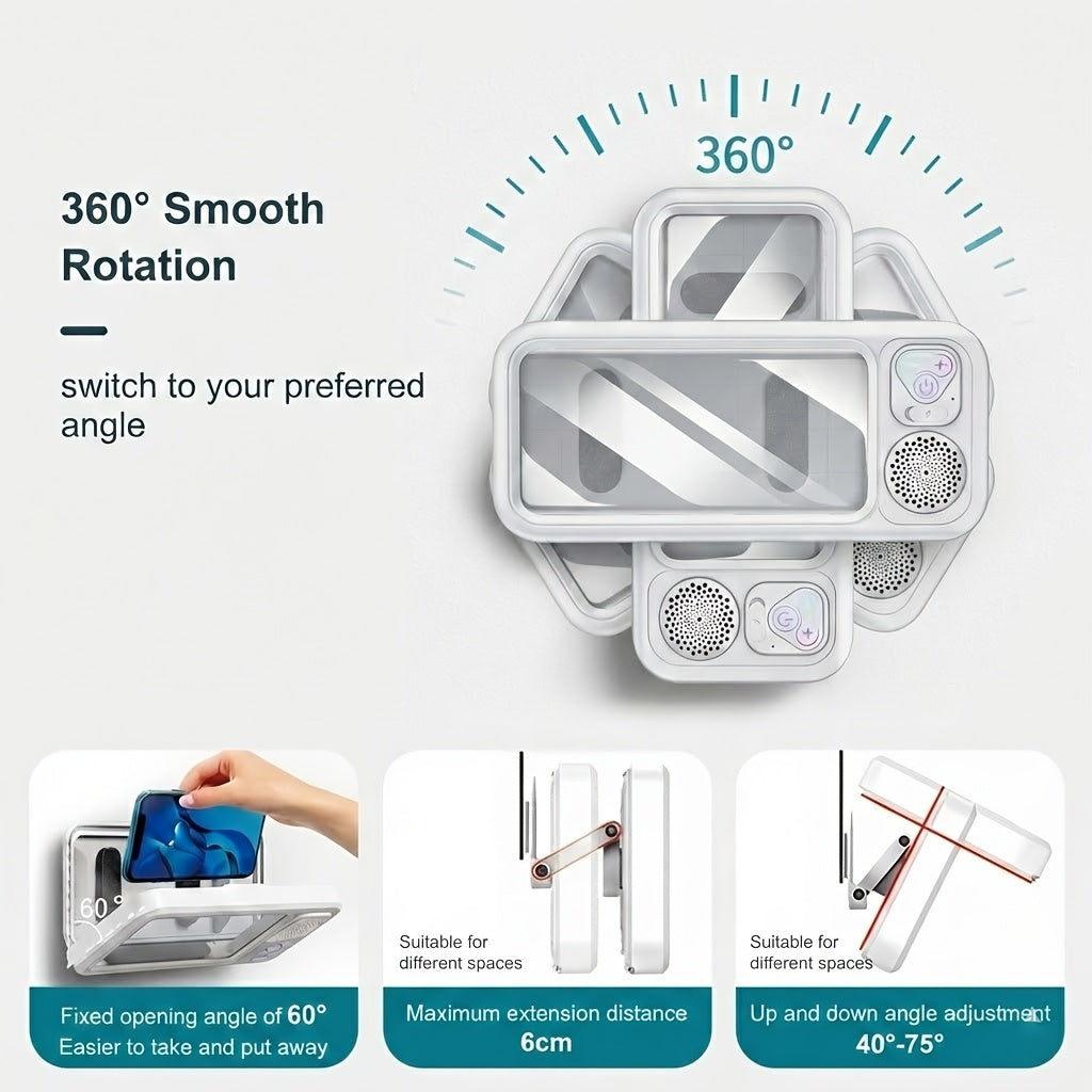 Water-Resistant 360° Rotating Shower Speaker & Phone Holder (Fits 4–6.8" Phones)