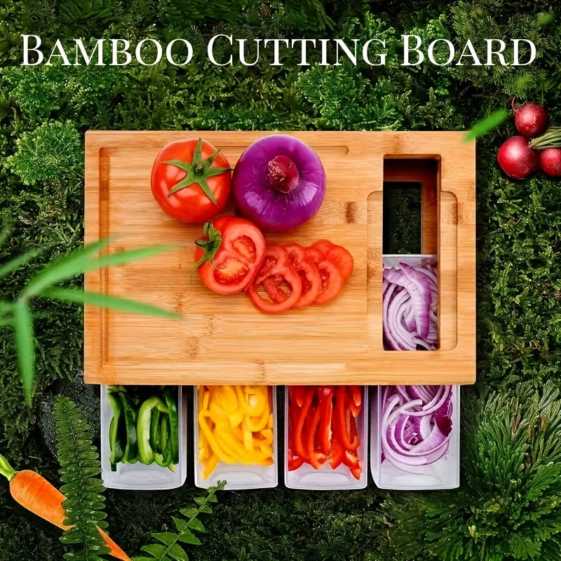Bamboo Cutting Board With Container & Removable Grater