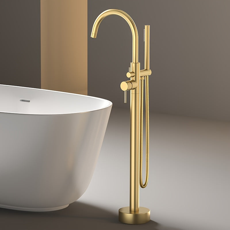 Brushed Brass Ceramic Valve Freestanding Tub Faucet