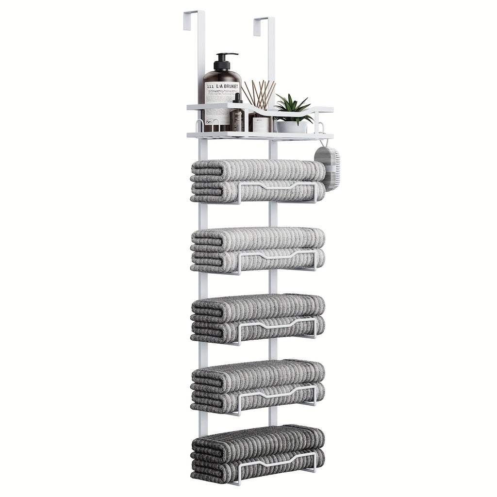 No-Drill 6-Tier Stainless Steel Over-Door Towel Rack (With Storage Basket)