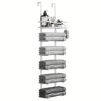 No-Drill 6-Tier Stainless Steel Over-Door Towel Rack (With Storage Basket)