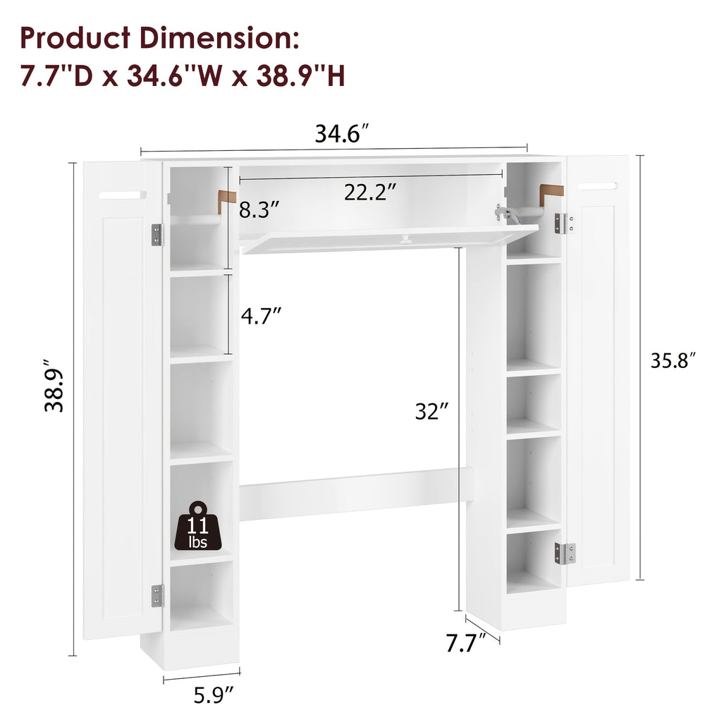 Space-Saving Adjustable Shelves & Toilet Paper Holder Over-Toilet Cabinet