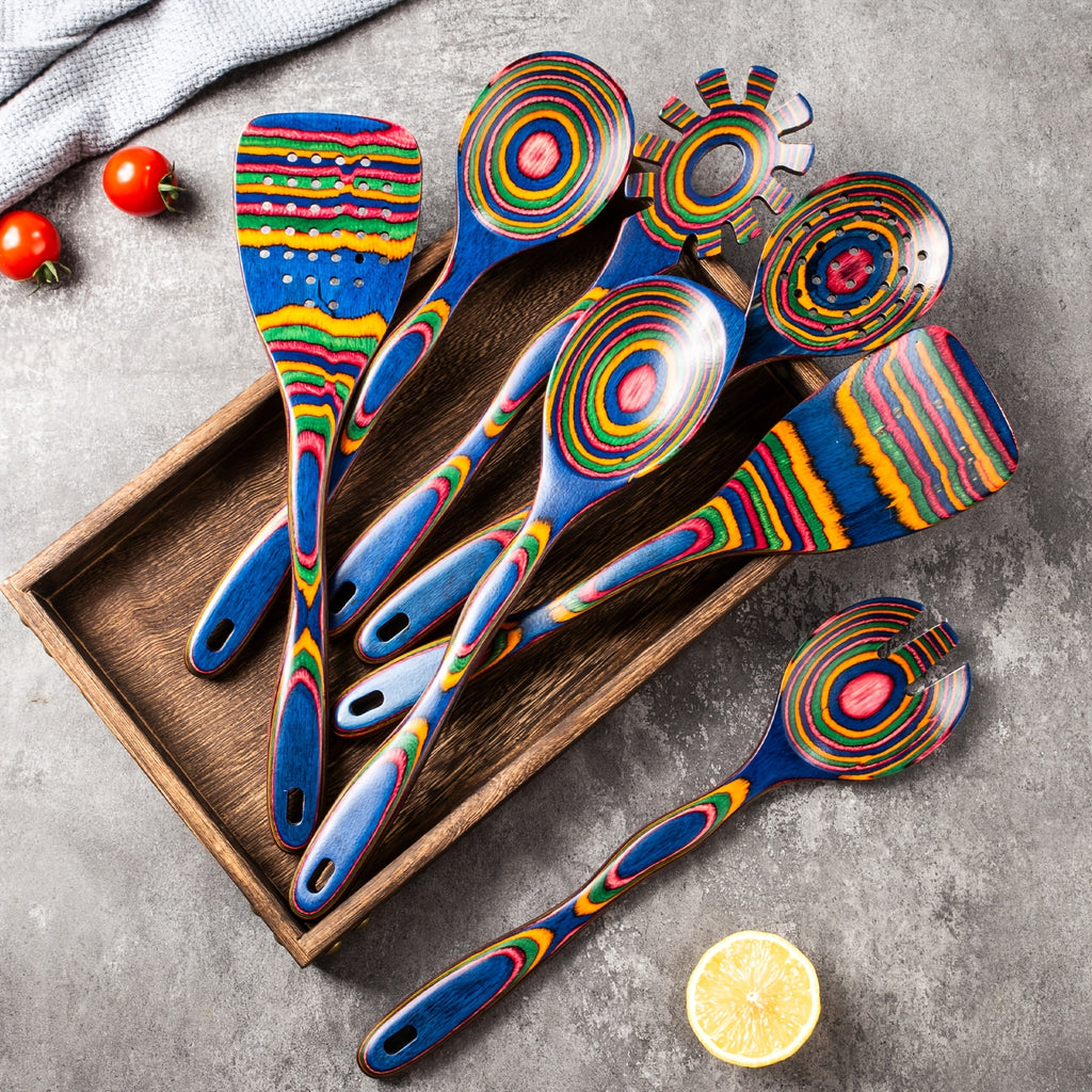 Pakkawood Blue-Handled Food-Safe Utensil Set (7-Piece)