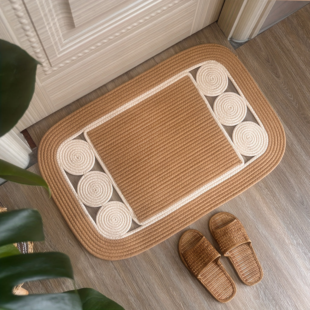 Handwoven Linen Non-Slip Toilet Rug & Bath Mat Set (Set of 2)