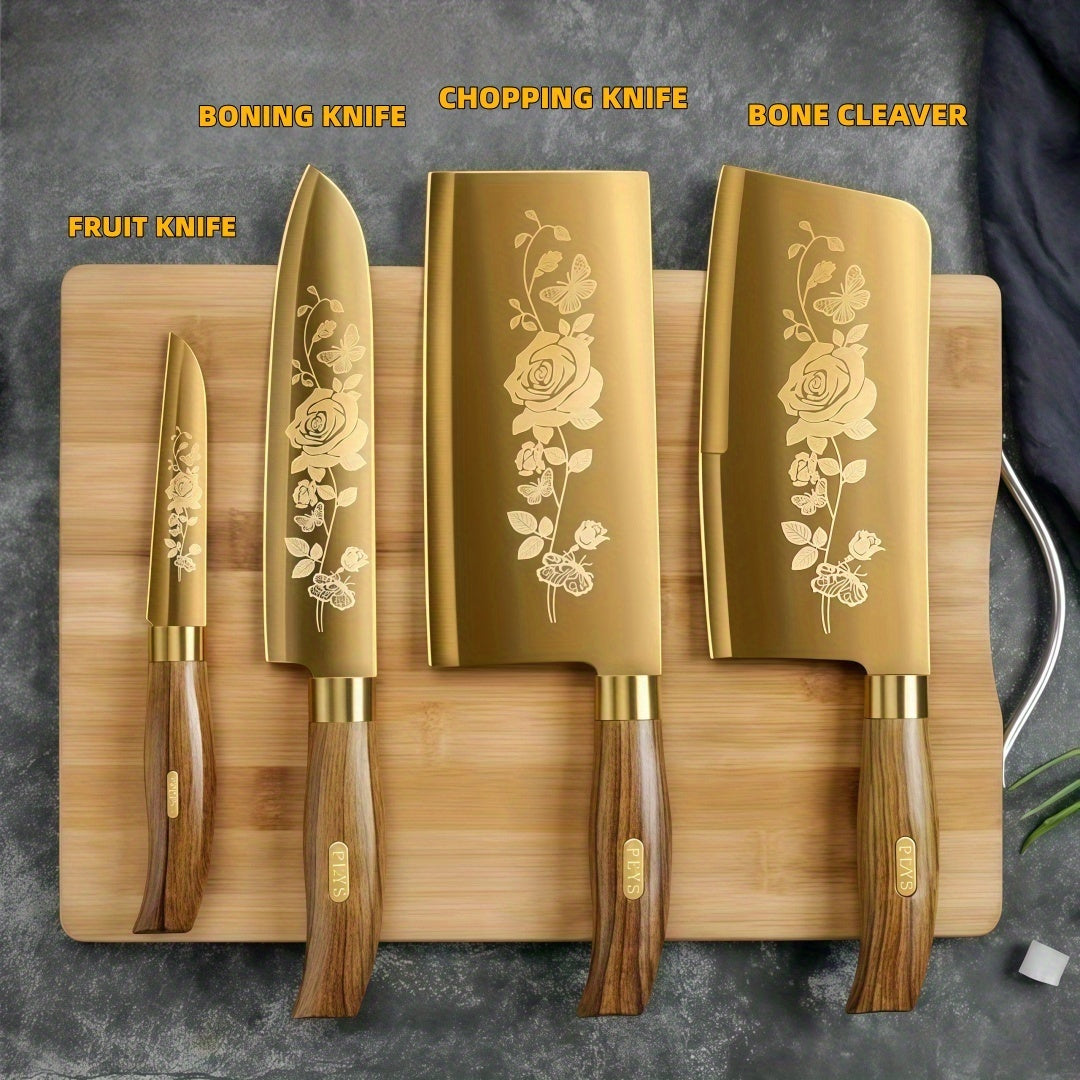 Titanium-Coated Alloy Steel Knife Set (7-Piece, Block & Sharpener)