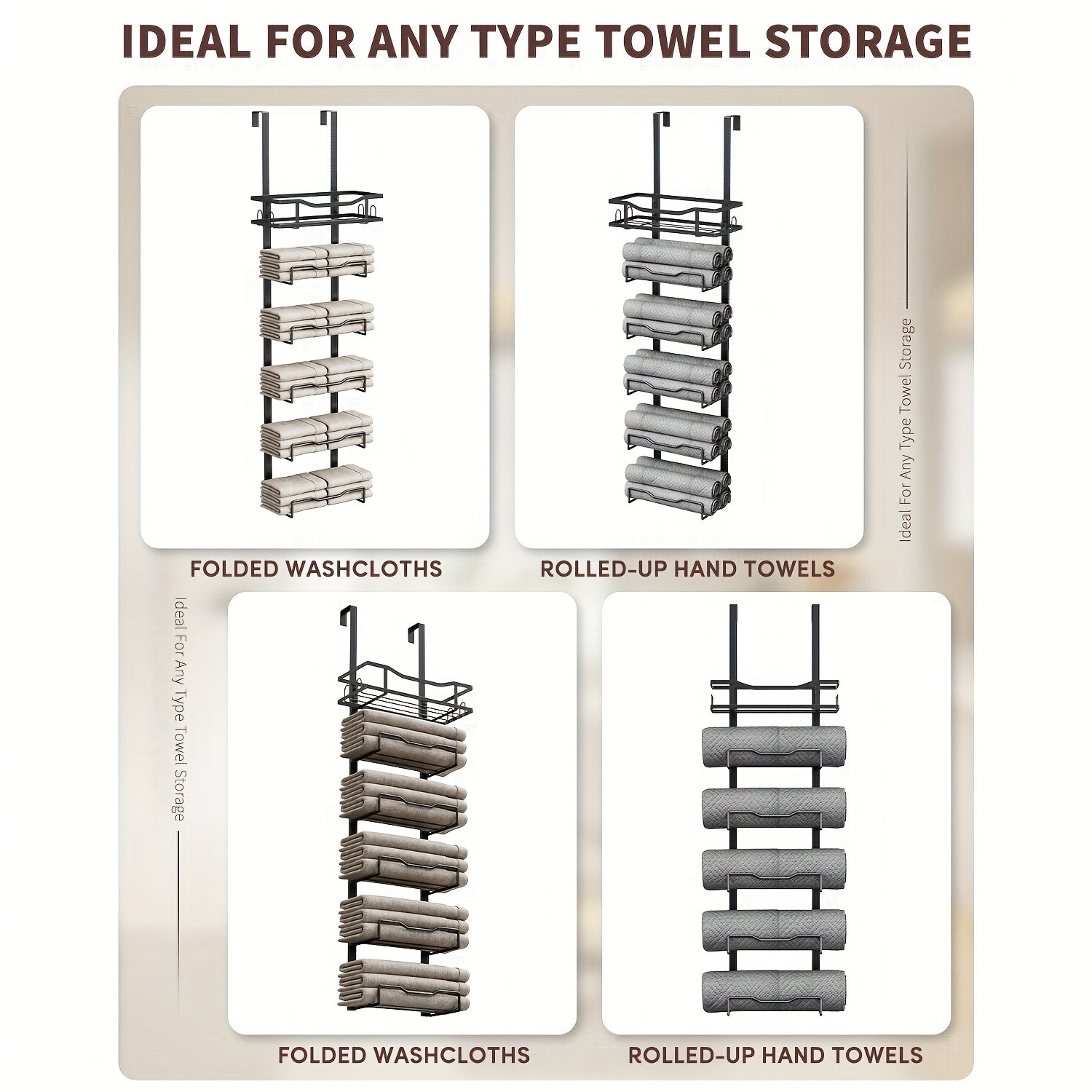 No-Drill 6-Tier Stainless Steel Over-Door Towel Rack (With Storage Basket)