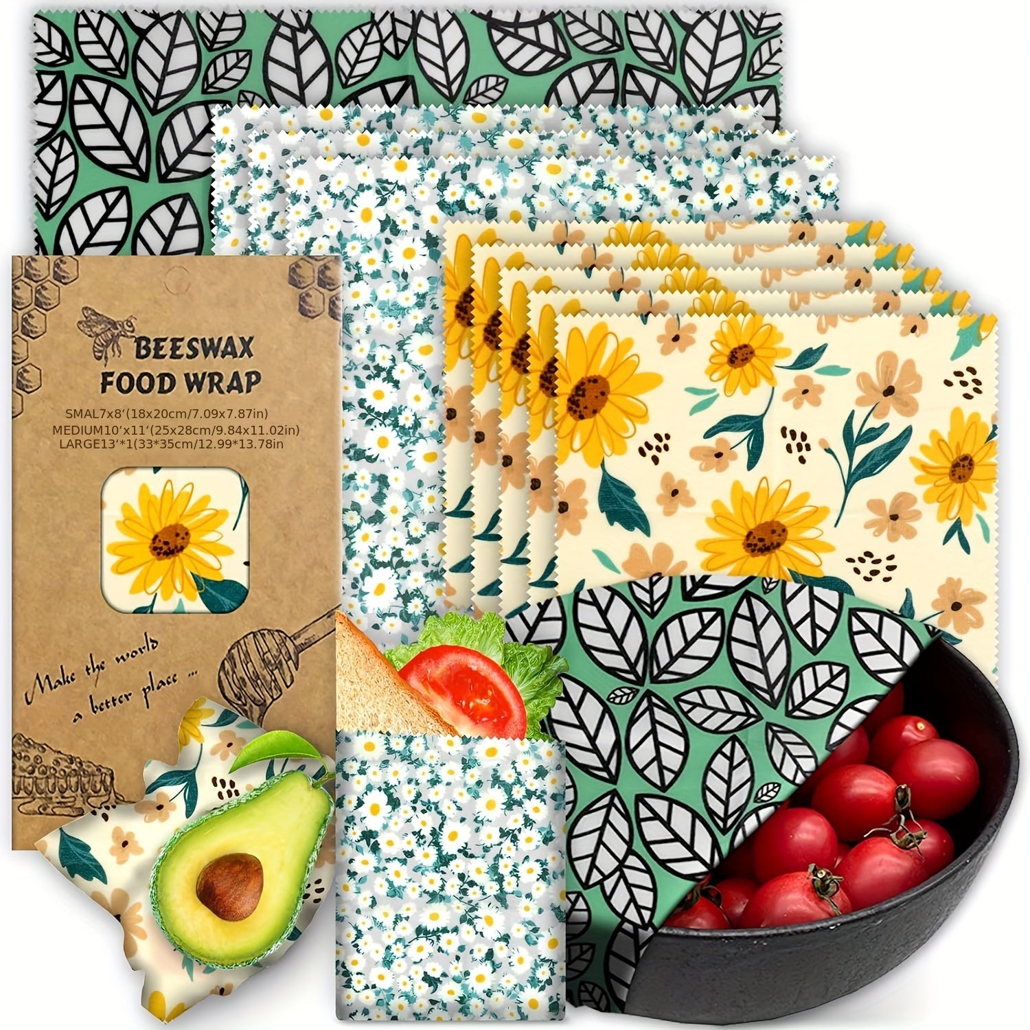 Reusable Non-Toxic Beeswax Food Wraps (9-Piece Set)