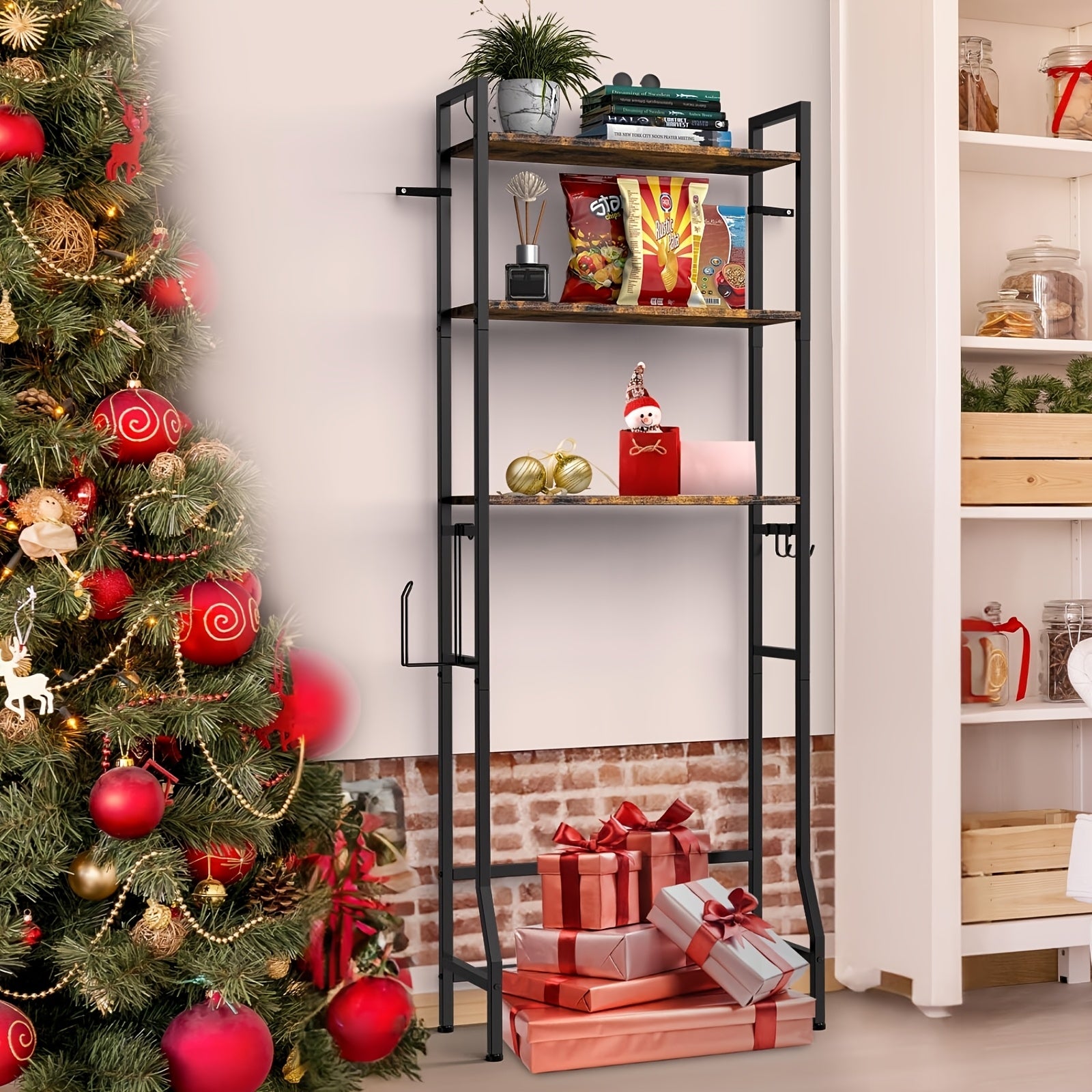 Space-Saving 3-Tier Wood Over-Toilet Shelf (Freestanding, Paper Holder & Hooks)