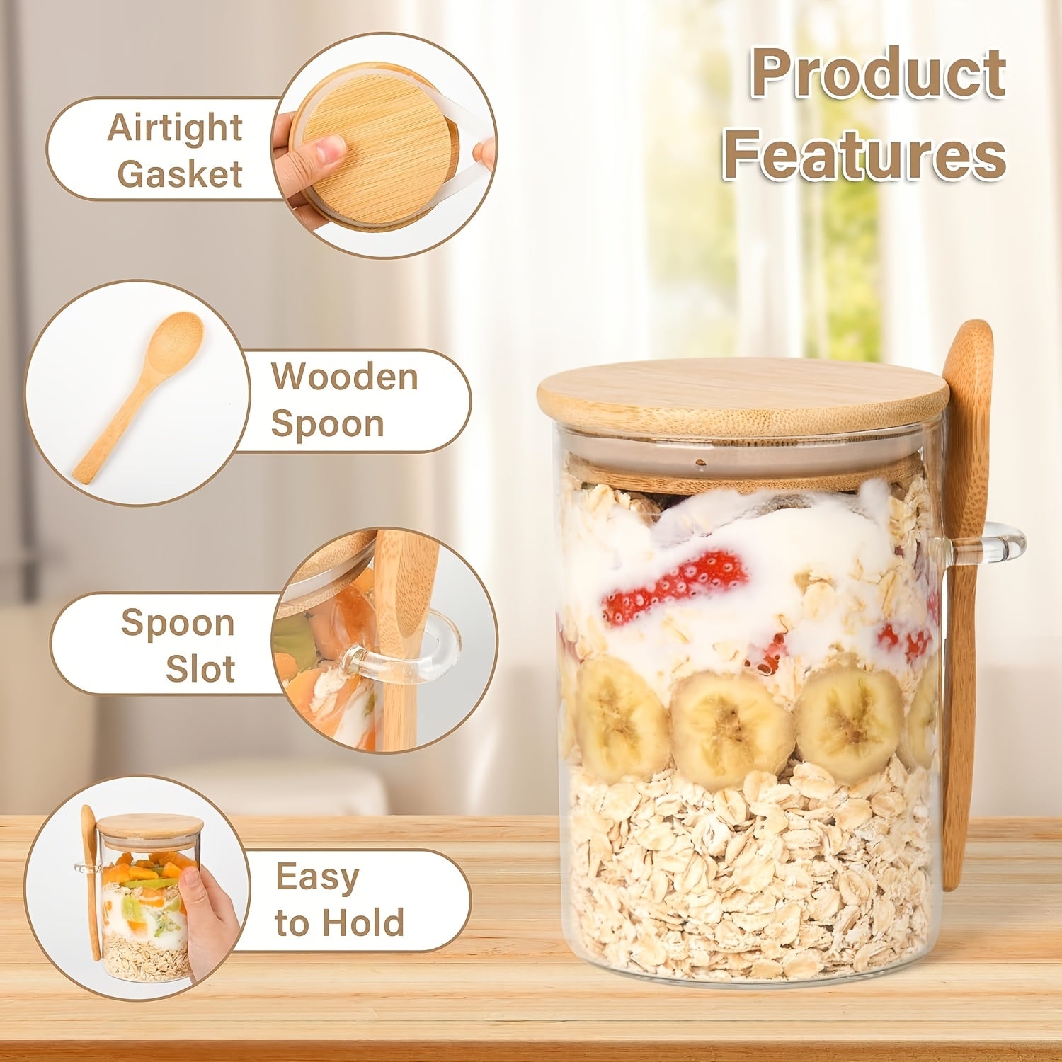Microwave-Safe Glass Overnight Oats Jar (500ml)