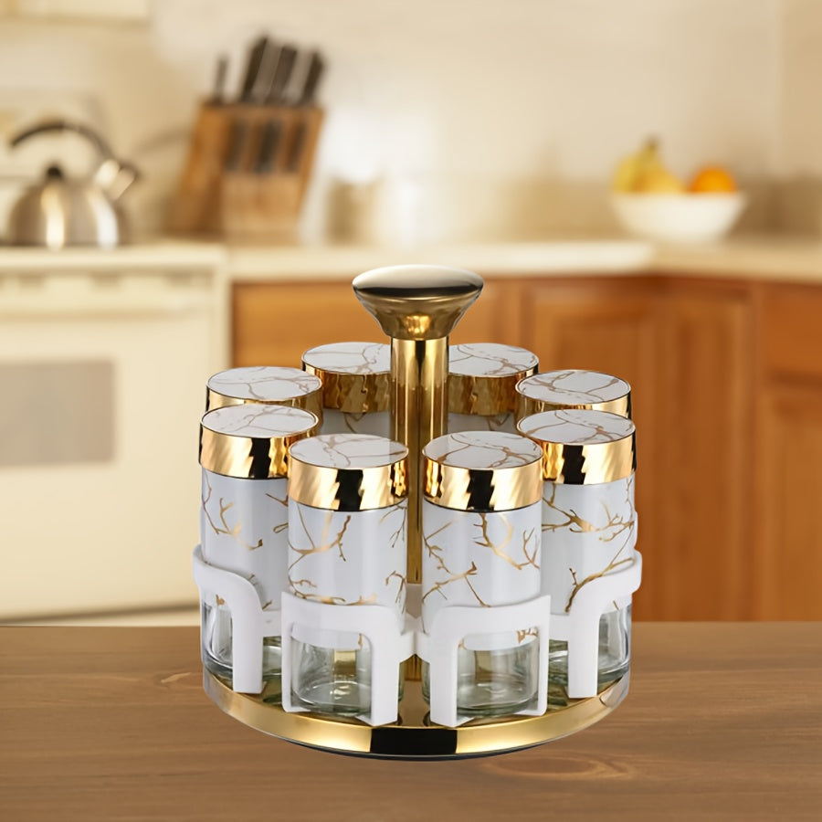 Clear Glass Rotating Multi-Hole Spice Jar Set (8-Piece)