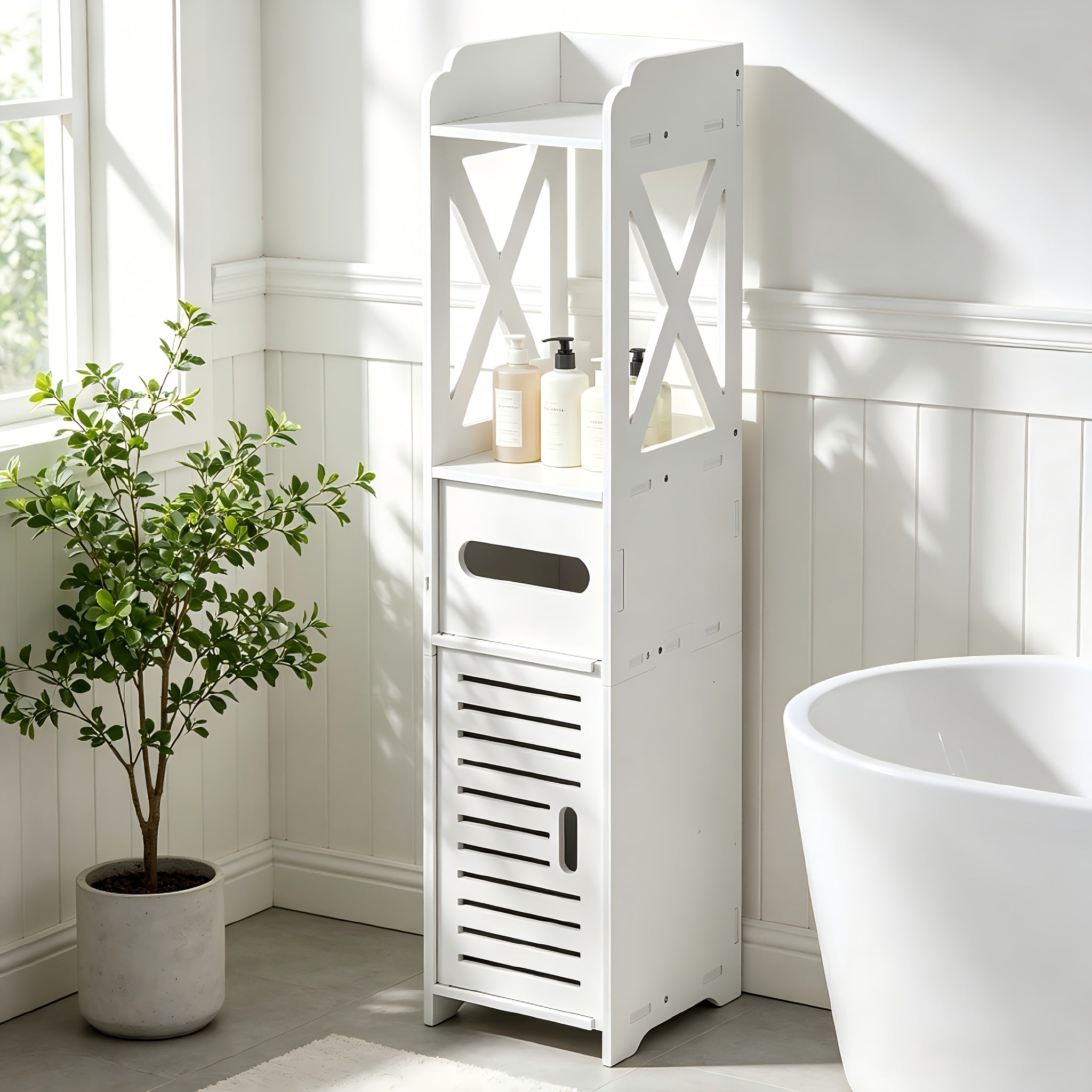 Slim Freestanding Bathroom Storage Cabinet (4-Shelf)