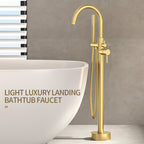 Brushed Brass Ceramic Valve Freestanding Tub Faucet