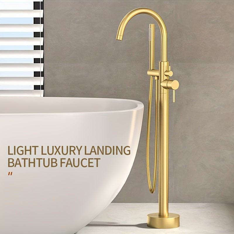 Brushed Brass Ceramic Valve Freestanding Tub Faucet