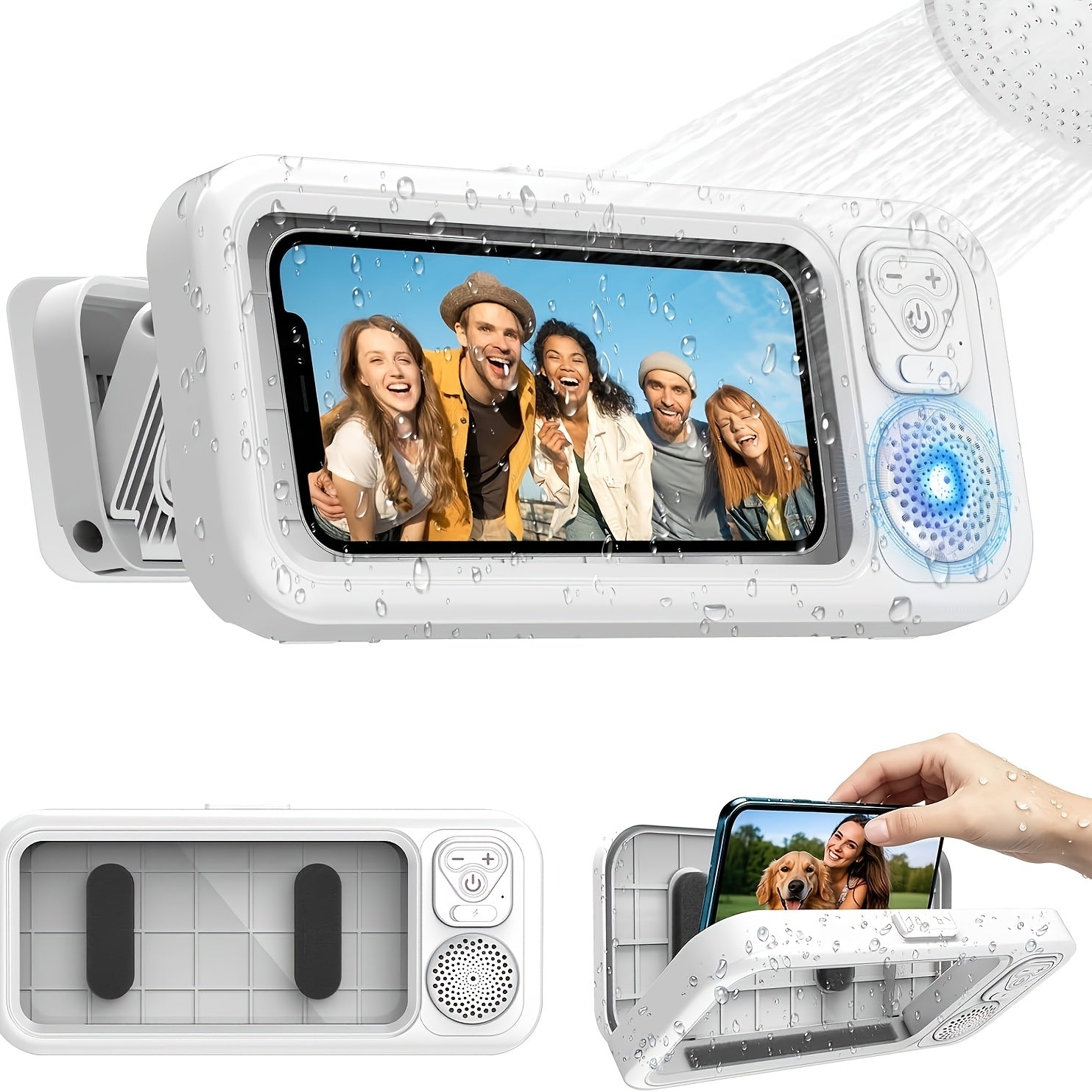 Water-Resistant 360° Rotating Shower Speaker & Phone Holder (Fits 4–6.8" Phones)