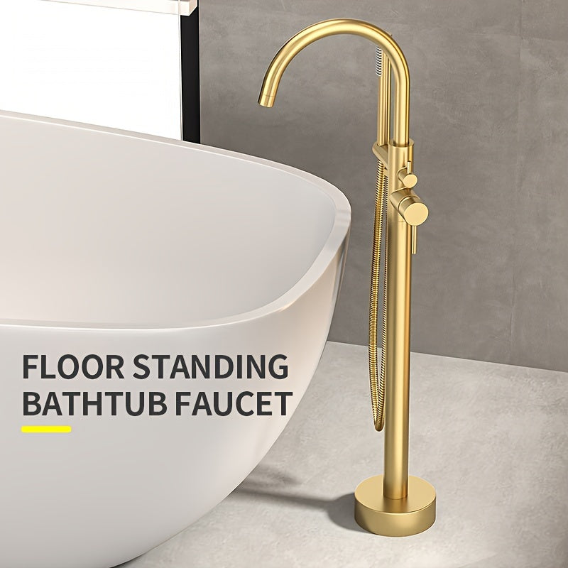 Brushed Brass Ceramic Valve Freestanding Tub Faucet
