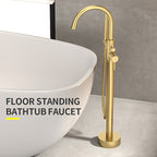 Brushed Brass Ceramic Valve Freestanding Tub Faucet