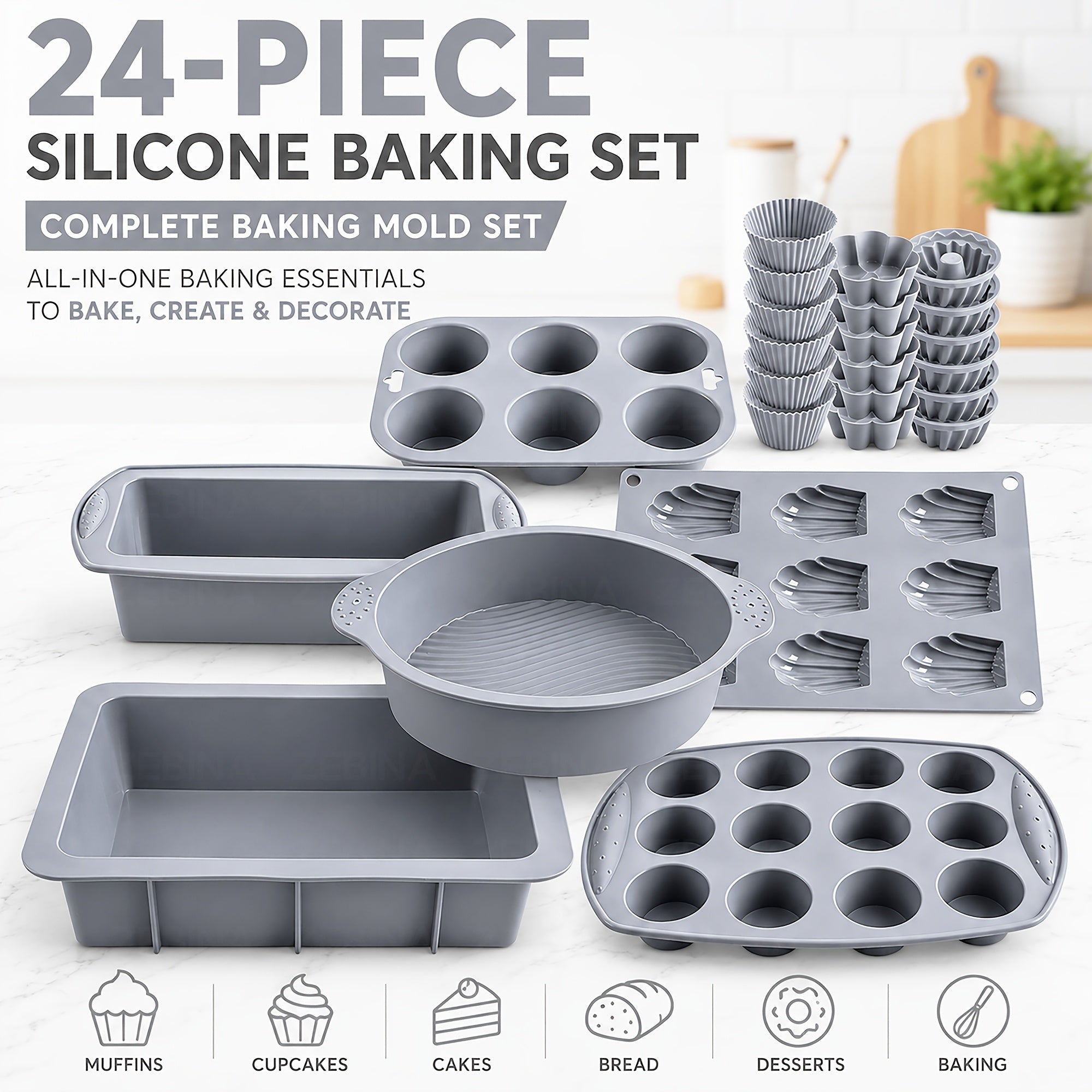 Oven-Safe Silicone Multi-Shape Baking Mold Set