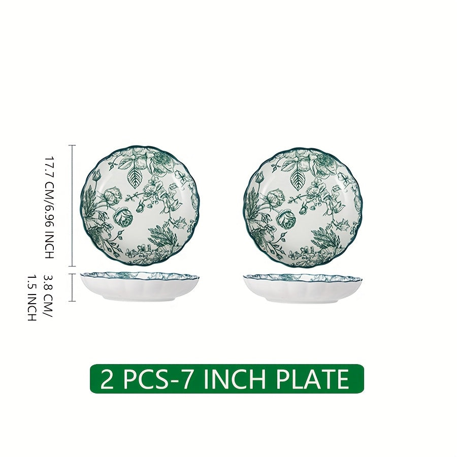 Green Rose Floral Ceramic Tableware Set (Multi-Piece)