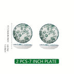 Green Rose Floral Ceramic Tableware Set (Multi-Piece)