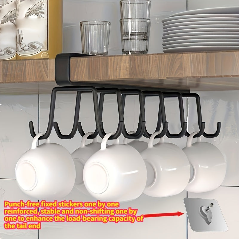 Stainless Steel No-Punch Cup Hook Rack (12-Hook Double-Row)