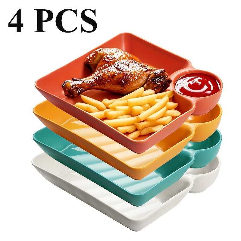 Non-Breakable Microwave & Dishwasher-Safe Divided Snack Plates (Pack of 4)