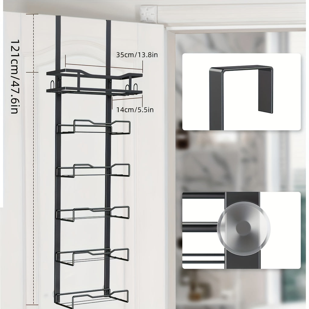 No-Drill 6-Tier Stainless Steel Over-Door Towel Rack (With Storage Basket)